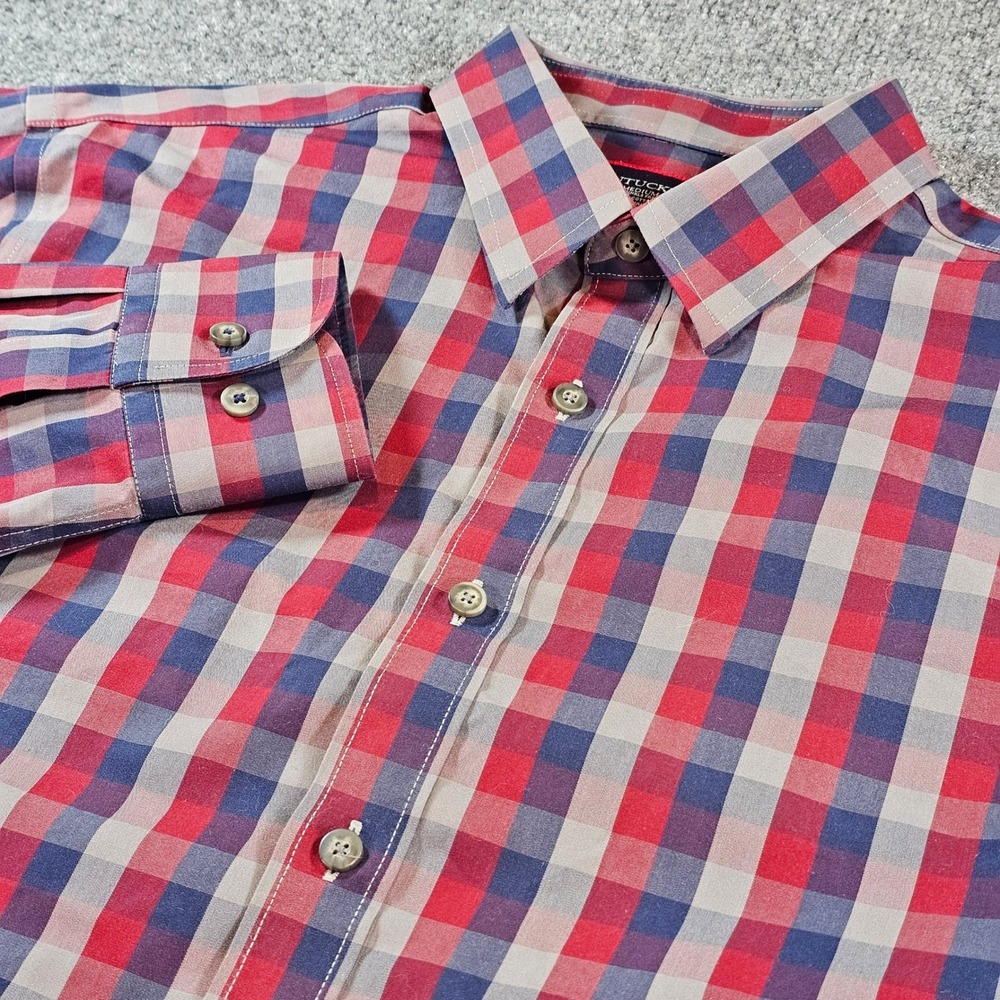 UNTUCKit Pomerol WF Red Navy Gingham Check Wrinkle Free Shirt Mens Medium 35662